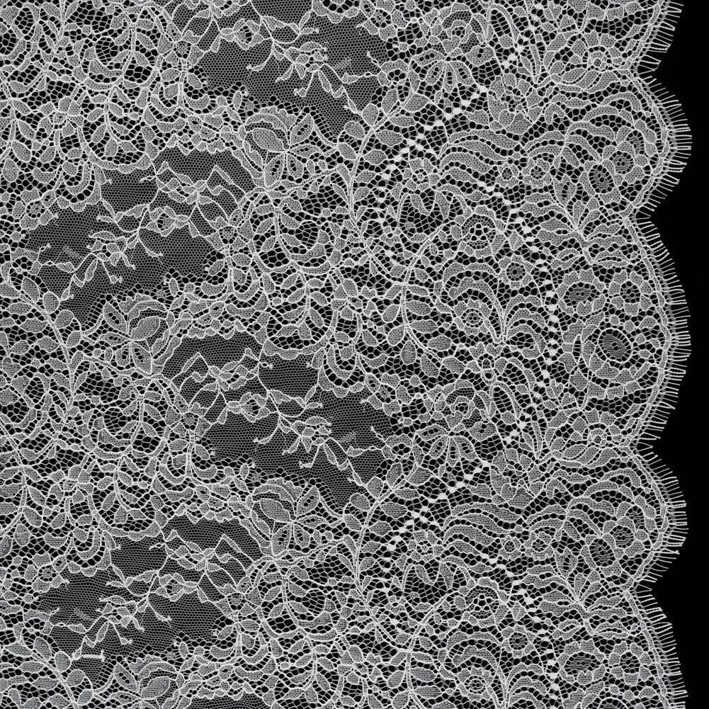 Chantilly Lace Panel with Scalloped Finished Edges - White PFD Flowers and Leaves Chantilly Lace Panel with Scalloped Finished Edges - White PFD Flowers and Leaves