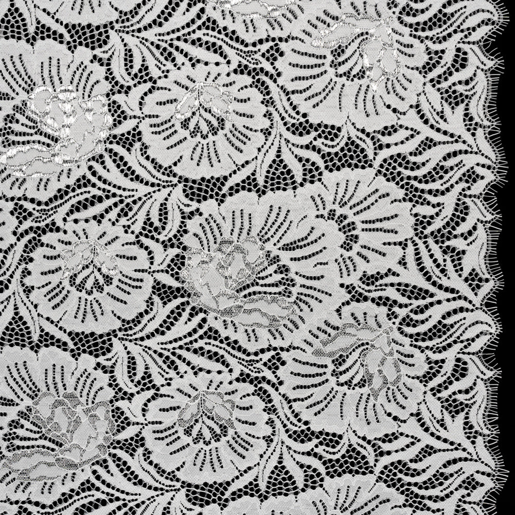 Metallic Raschel Lace Panel with Finished Edges - Ivory and Silver Bold Florals Metallic Raschel Lace Panel with Finished Edges - Ivory and Silver Bold Florals