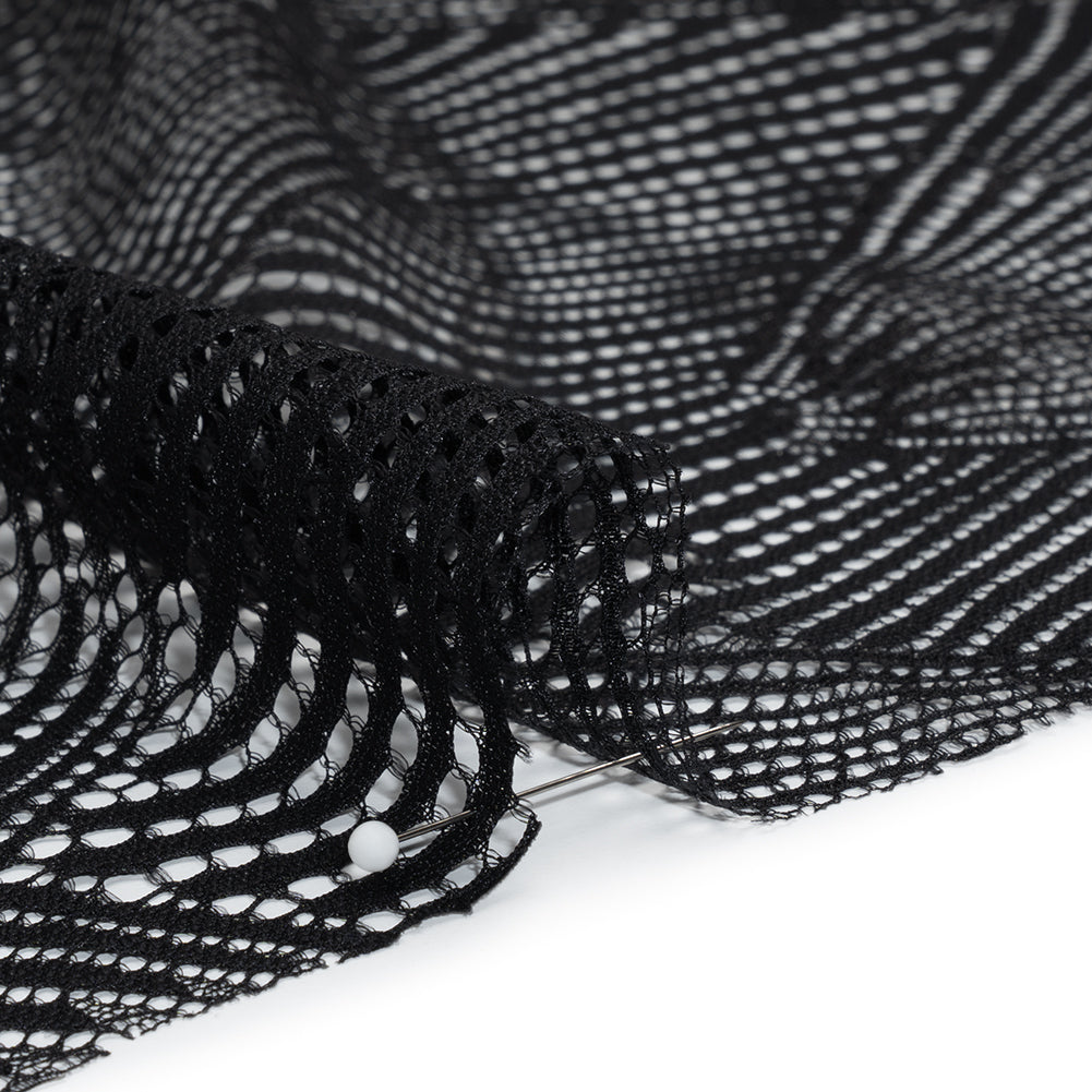 Metallic Raschel Lace Panel with Finished Scalloped Edges - Black Fans - Detail Metallic Raschel Lace Panel with Finished Scalloped Edges - Black Fans - Detail