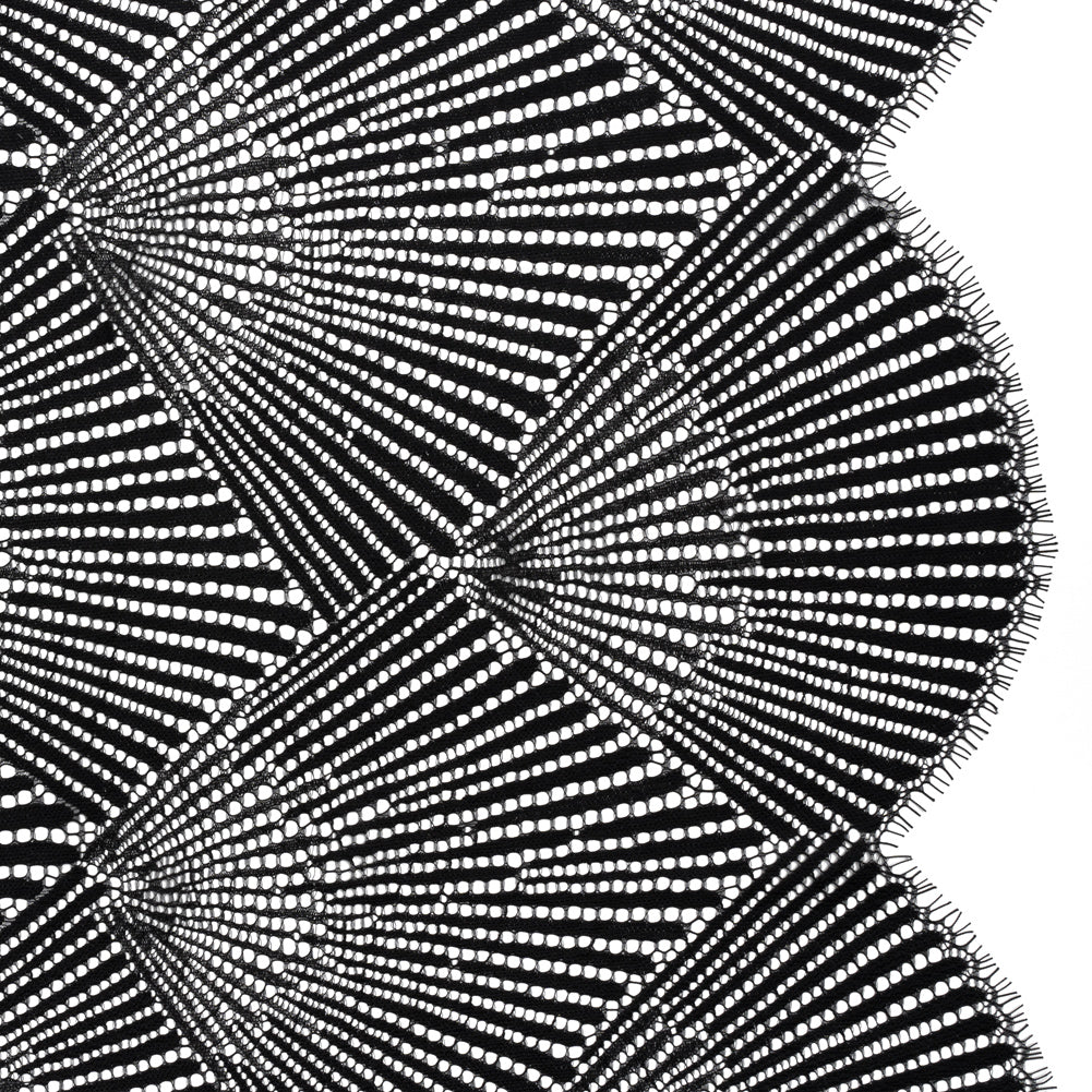 Metallic Raschel Lace Panel with Finished Scalloped Edges - Black Fans Metallic Raschel Lace Panel with Finished Scalloped Edges - Black Fans