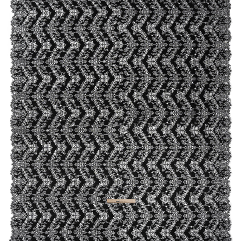 Raschel Lace Panel with Finished Edges - Black Ornate Leafy Chevrons - Full Raschel Lace Panel with Finished Edges - Black Ornate Leafy Chevrons - Full