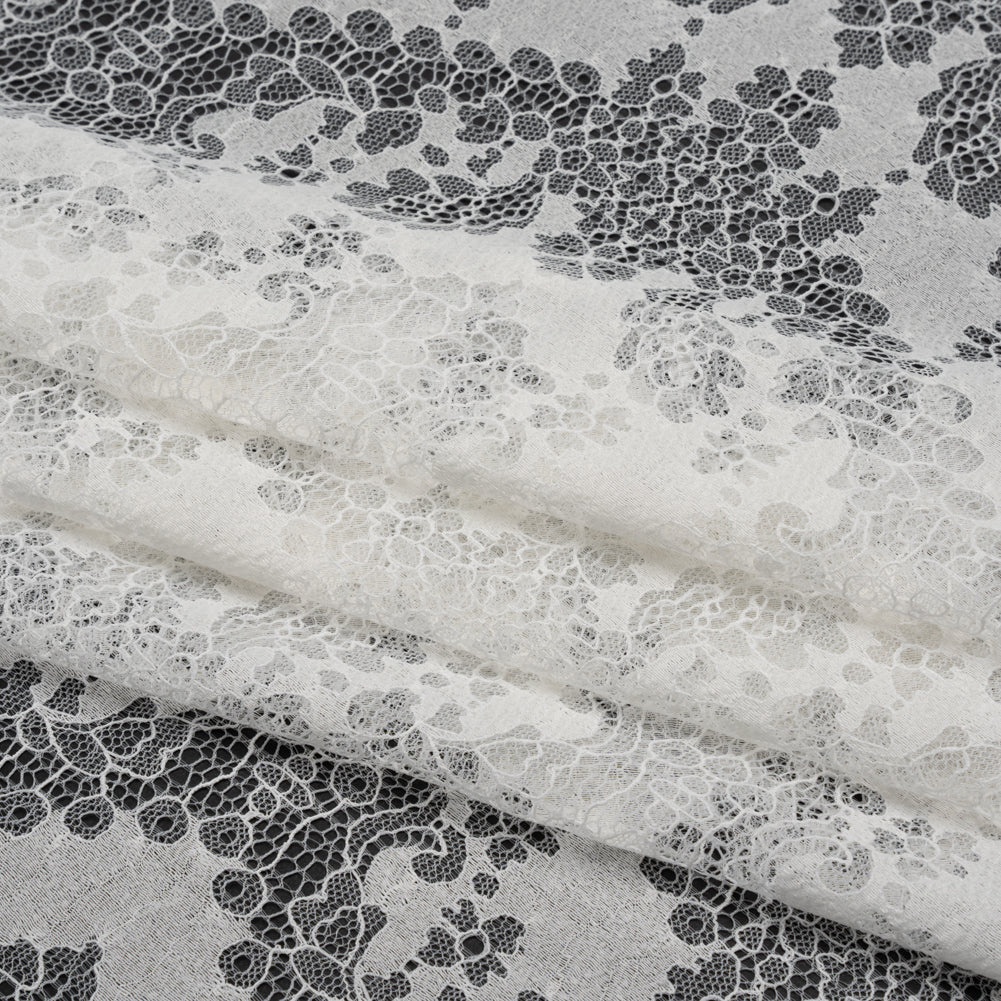 Raschel Lace Panel with Finished Edges - White PFD Ornate Leafy Chevrons - Folded Raschel Lace Panel with Finished Edges - White PFD Ornate Leafy Chevrons - Folded