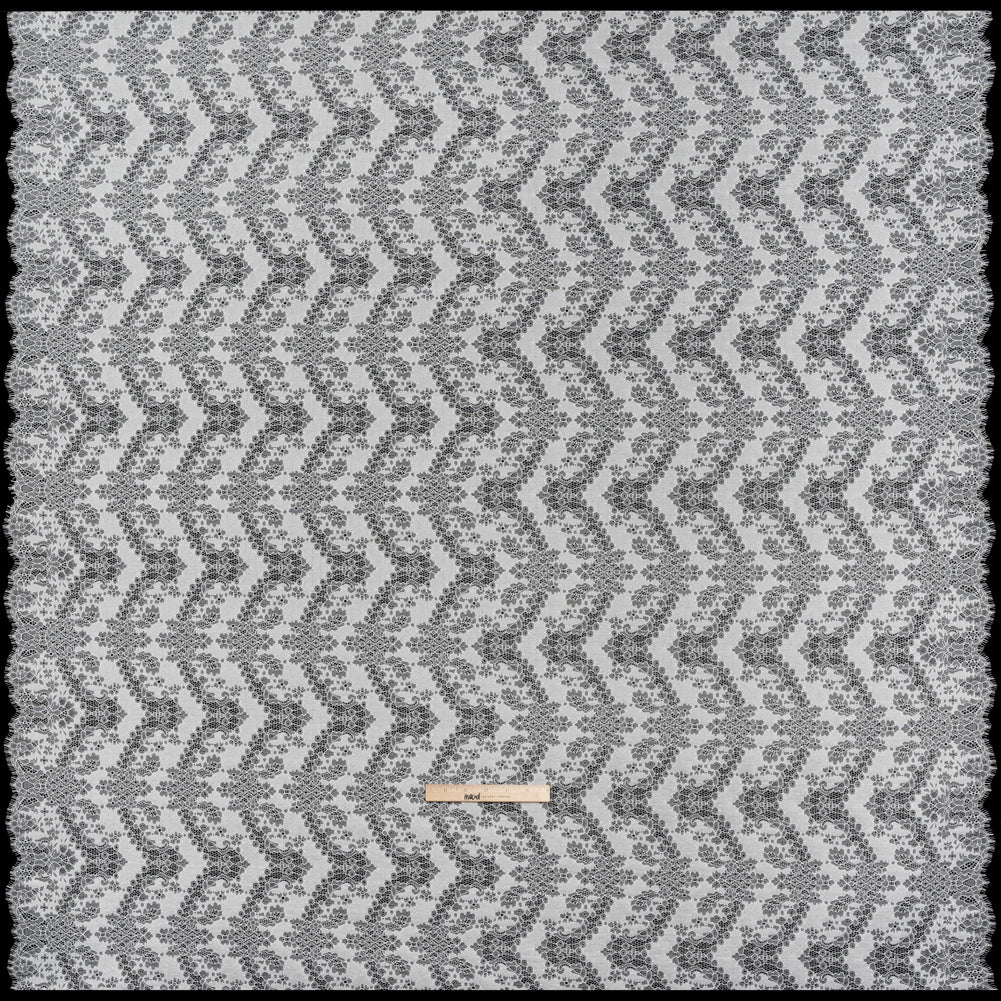 Raschel Lace Panel with Finished Edges - White PFD Ornate Leafy Chevrons - Full Raschel Lace Panel with Finished Edges - White PFD Ornate Leafy Chevrons - Full