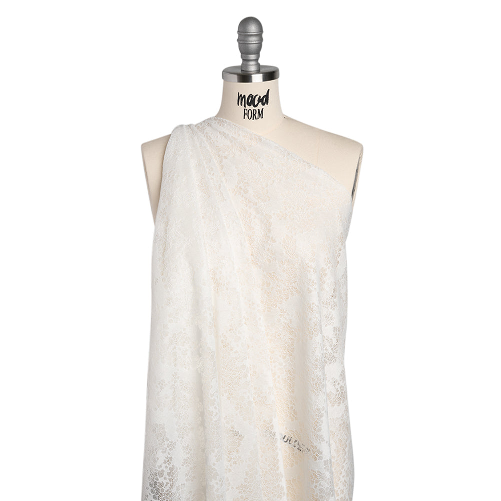 Raschel Lace Panel with Finished Edges - White PFD Ornate Leafy Chevrons - Drape Raschel Lace Panel with Finished Edges - White PFD Ornate Leafy Chevrons - Drape
