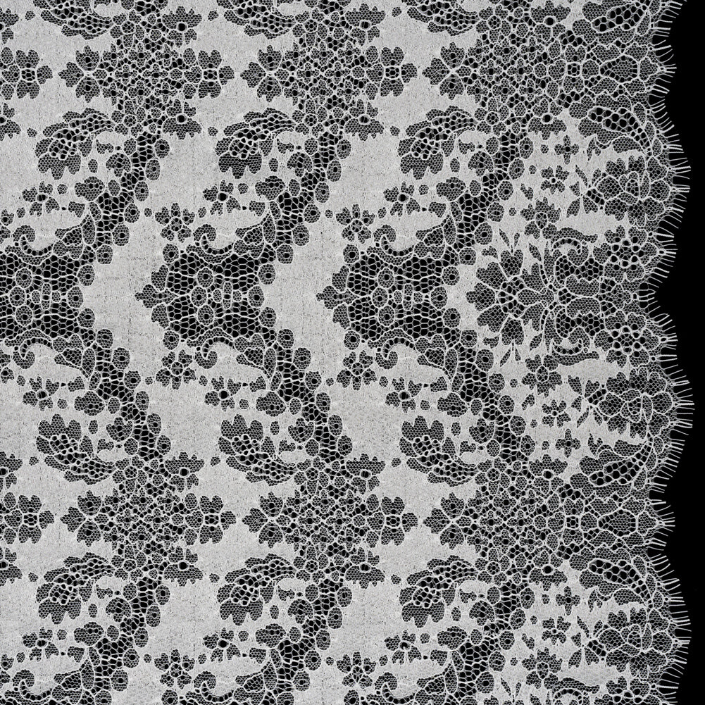 Raschel Lace Panel with Finished Edges - White PFD Ornate Leafy Chevrons Raschel Lace Panel with Finished Edges - White PFD Ornate Leafy Chevrons