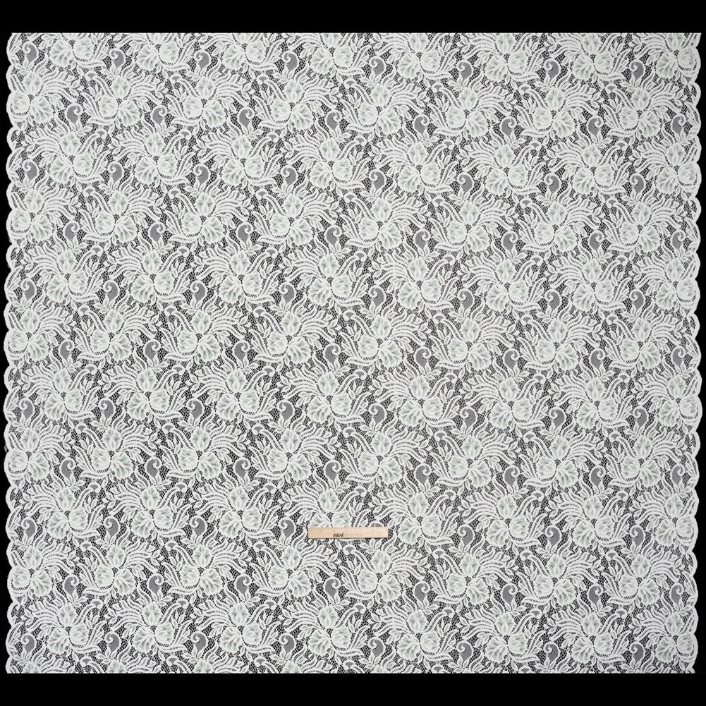 Re-Embroidered Stretch Lace with Finished Edges - Ivory and Dusty Aqua Blossom Trios and Leaves - Tatiana Collection - Full Re-Embroidered Stretch Lace with Finished Edges - Ivory and Dusty Aqua Blossom Trios and Leaves - Tatiana Collection - Full