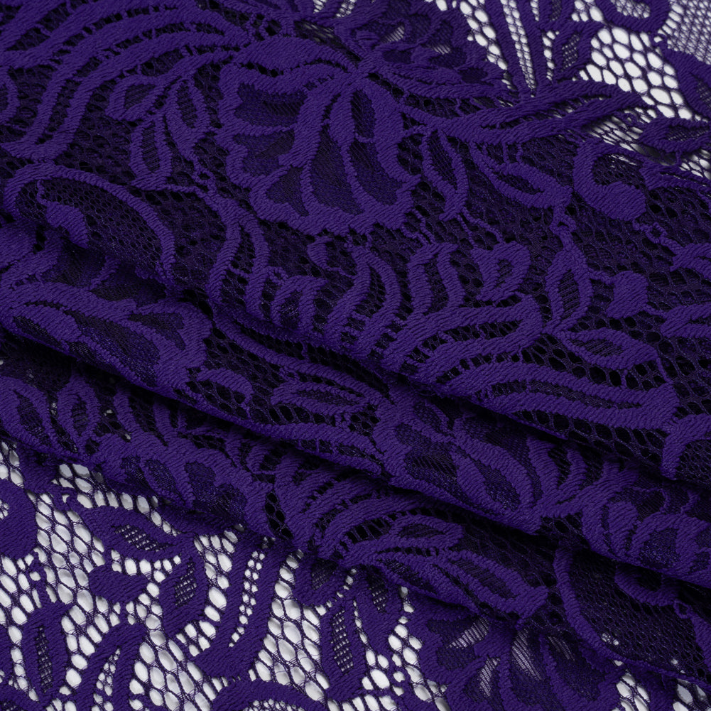 Re-Embroidered Stretch Lace with Finished Edges - Sweet Berry Blue Blossom Trios and Leaves - Tatiana Collection - Folded Re-Embroidered Stretch Lace with Finished Edges - Sweet Berry Blue Blossom Trios and Leaves - Tatiana Collection - Folded