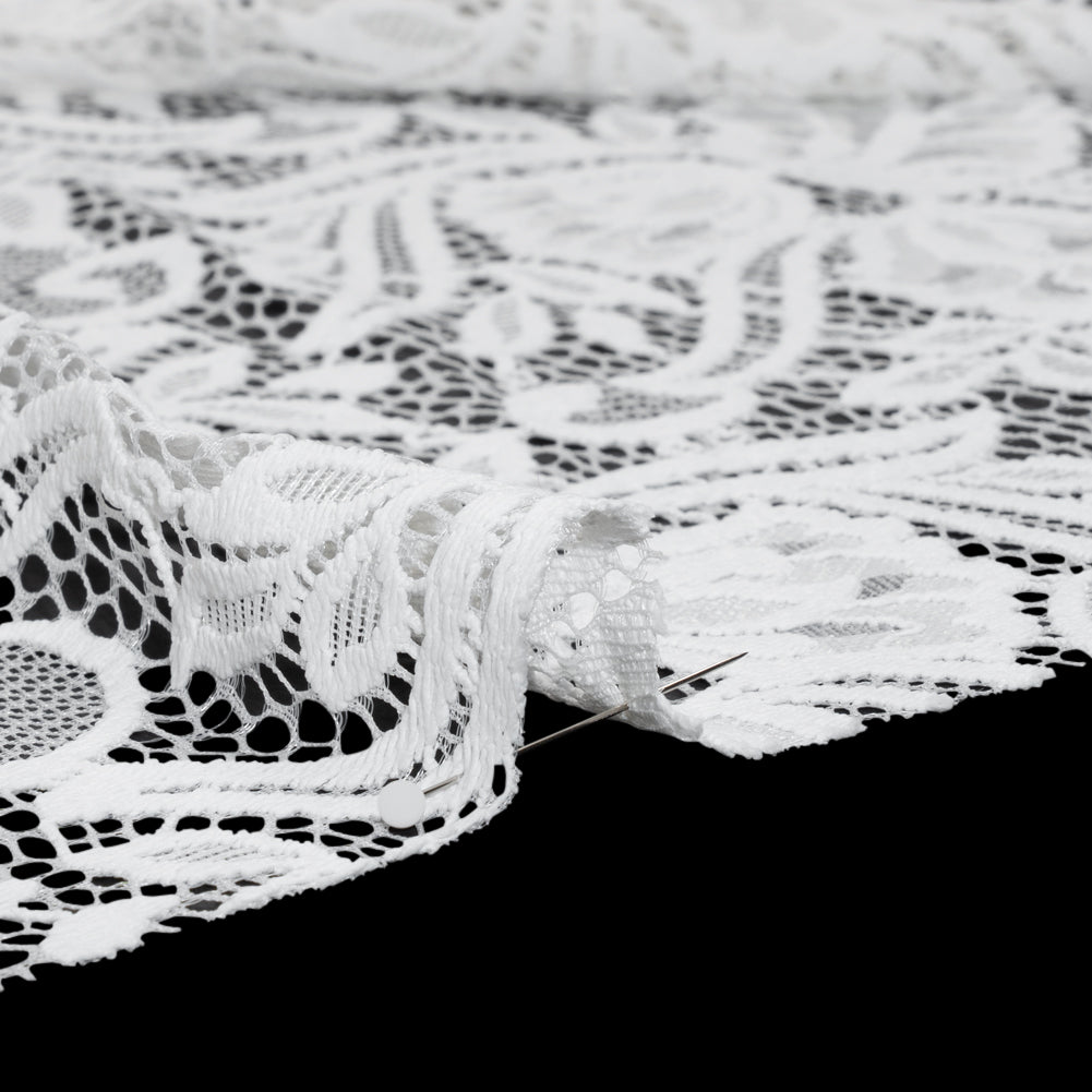 Re-Embroidered Stretch Lace with Finished Edges - Ivory Blossom Trios and Leaves - Tatiana Collection - Detail Re-Embroidered Stretch Lace with Finished Edges - Ivory Blossom Trios and Leaves - Tatiana Collection - Detail