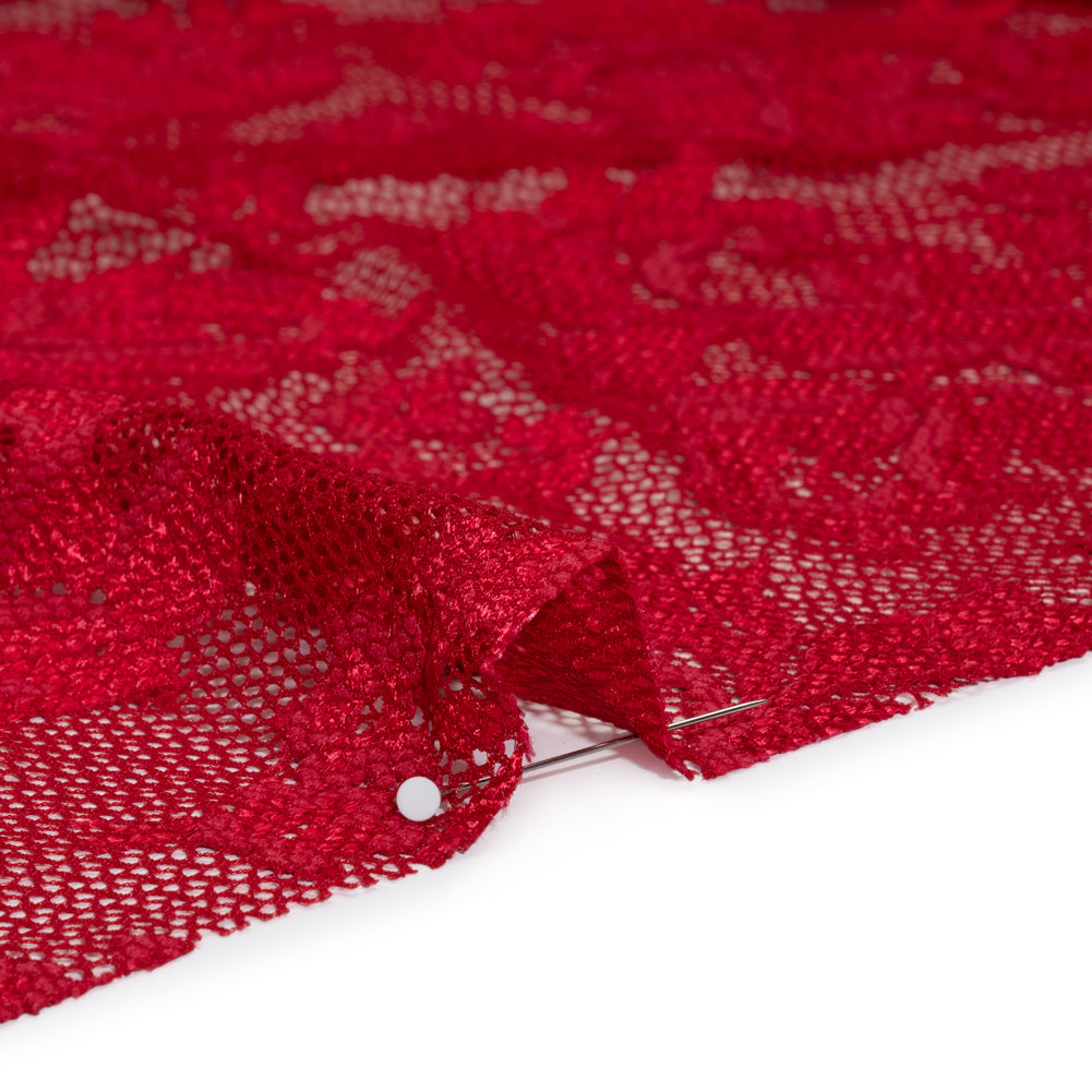 Stretch Raschel Lace with Finished Edges - Valentino Red Ornate Floral - Detail Stretch Raschel Lace with Finished Edges - Valentino Red Ornate Floral - Detail
