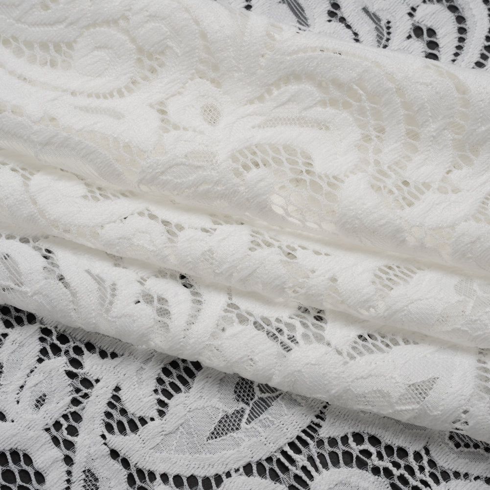 Stretch Re-Embroidered Lace with Finished Edges - Ivory Paisley Leaves and Florals Stretch Re-Embroidered Lace with Finished Edges - Ivory Paisley Leaves and Florals