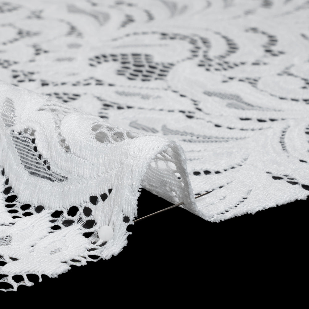 Stretch Re-Embroidered Lace with Finished Edges - Ivory Paisley Leaves and Florals Stretch Re-Embroidered Lace with Finished Edges - Ivory Paisley Leaves and Florals