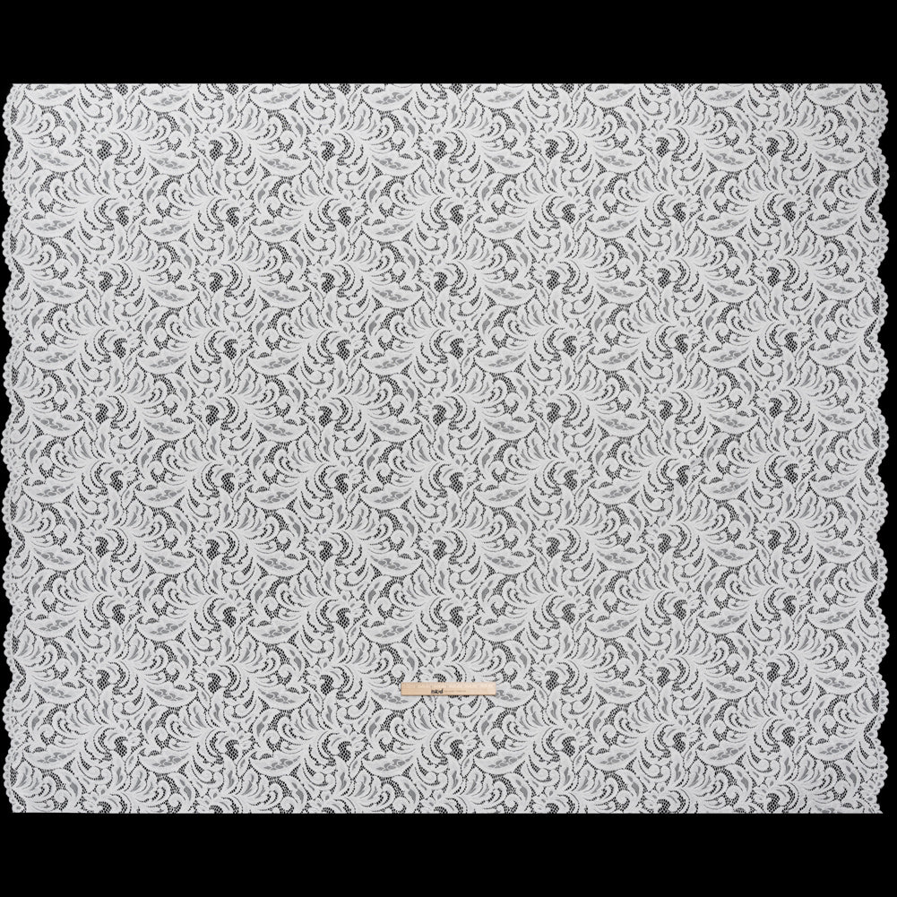 Stretch Re-Embroidered Lace with Finished Edges - Ivory Paisley Leaves and Florals Stretch Re-Embroidered Lace with Finished Edges - Ivory Paisley Leaves and Florals