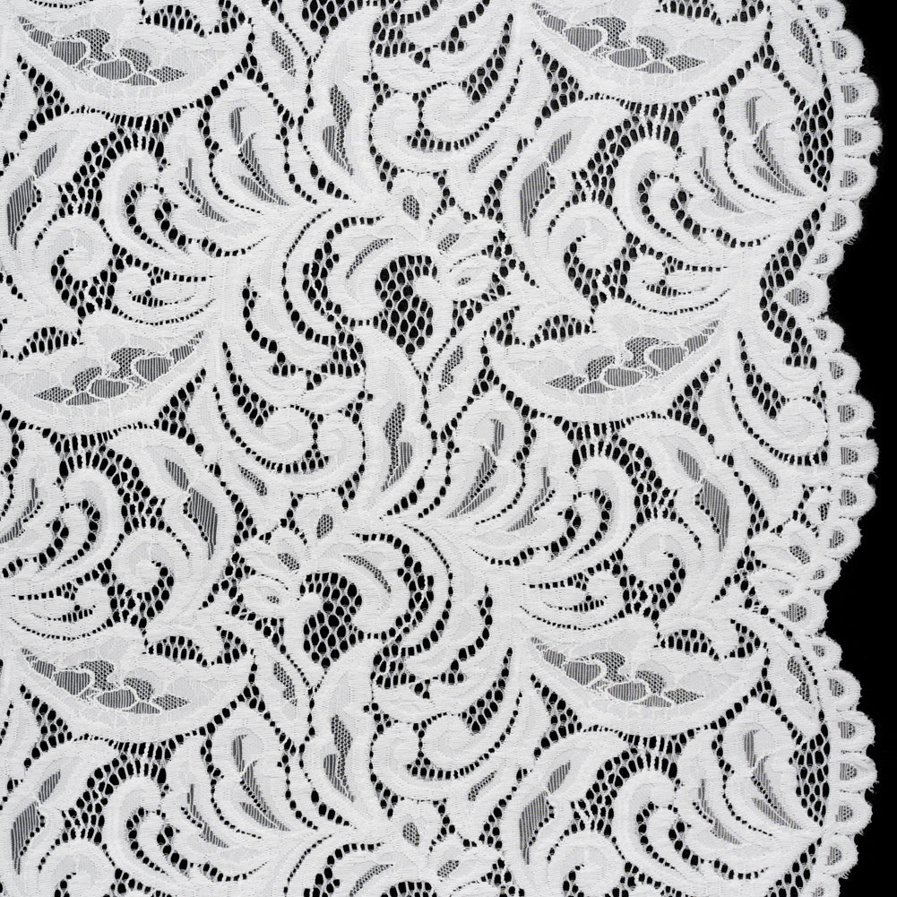 Stretch Re-Embroidered Lace with Finished Edges - Ivory Paisley Leaves and Florals Stretch Re-Embroidered Lace with Finished Edges - Ivory Paisley Leaves and Florals
