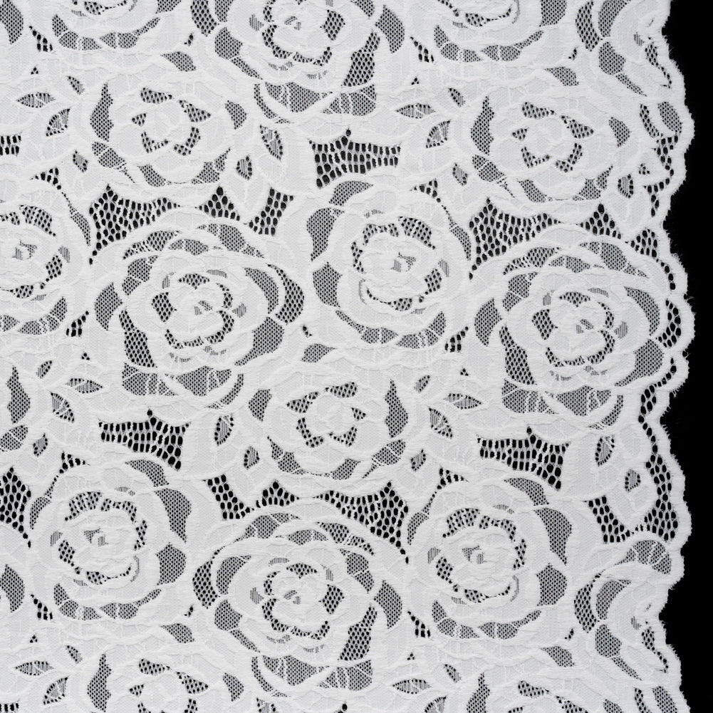 Stretch Re-Embroidered Lace with Finished Edges - Ivory All-Over Roses Stretch Re-Embroidered Lace with Finished Edges - Ivory All-Over Roses