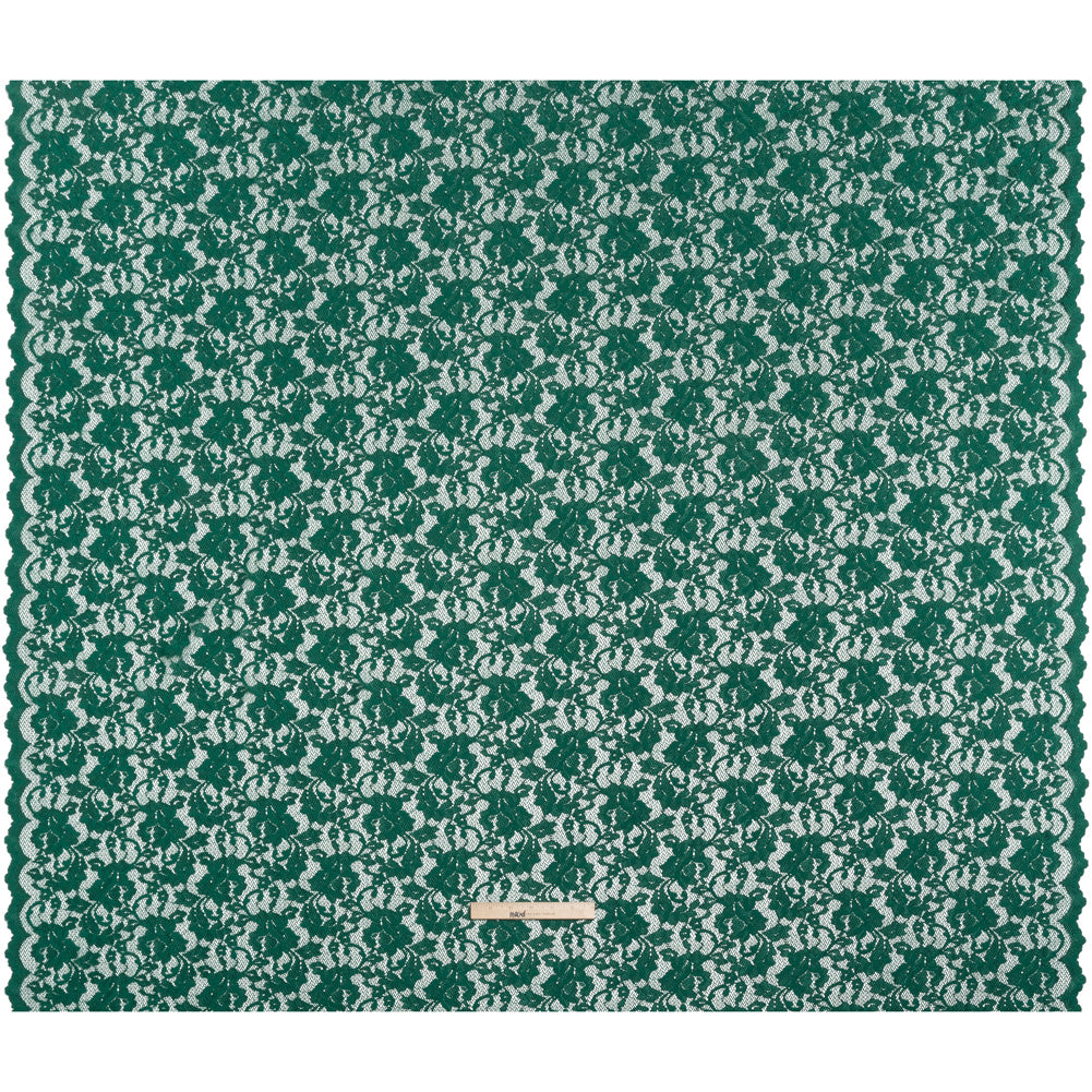 Stretch Raschel Lace with Finished Scalloped Edges - Luminous Jungle Green Flowers, Leaves and Swirls - Crina Collection Stretch Raschel Lace with Finished Scalloped Edges - Luminous Jungle Green Flowers, Leaves and Swirls - Crina Collection