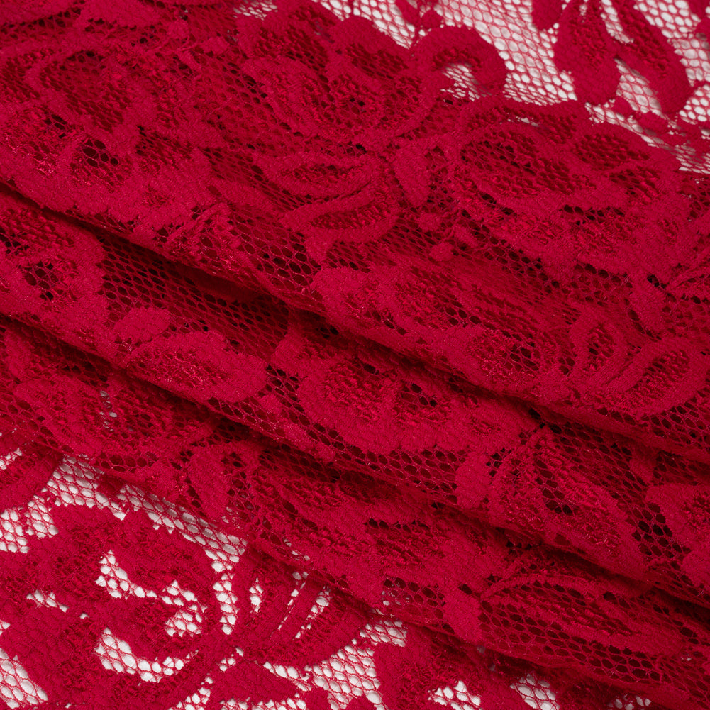 Stretch Raschel Lace with Finished Edges - Red Blooming Petals Stretch Raschel Lace with Finished Edges - Red Blooming Petals