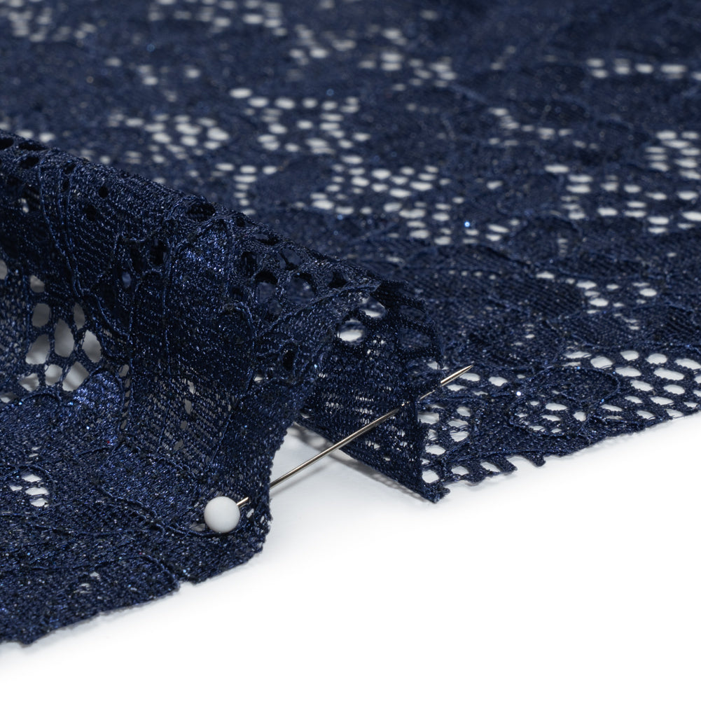 Stretch Corded Raschel Lace with All-Over Glitter - Navy on Navy Floral Stretch Corded Raschel Lace with All-Over Glitter - Navy on Navy Floral
