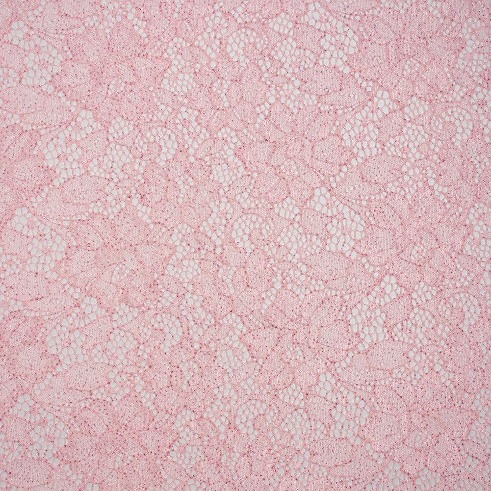Stretch Corded Raschel Lace with All-Over Glitter - Pink on Pink Floral Stretch Corded Raschel Lace with All-Over Glitter - Pink on Pink Floral