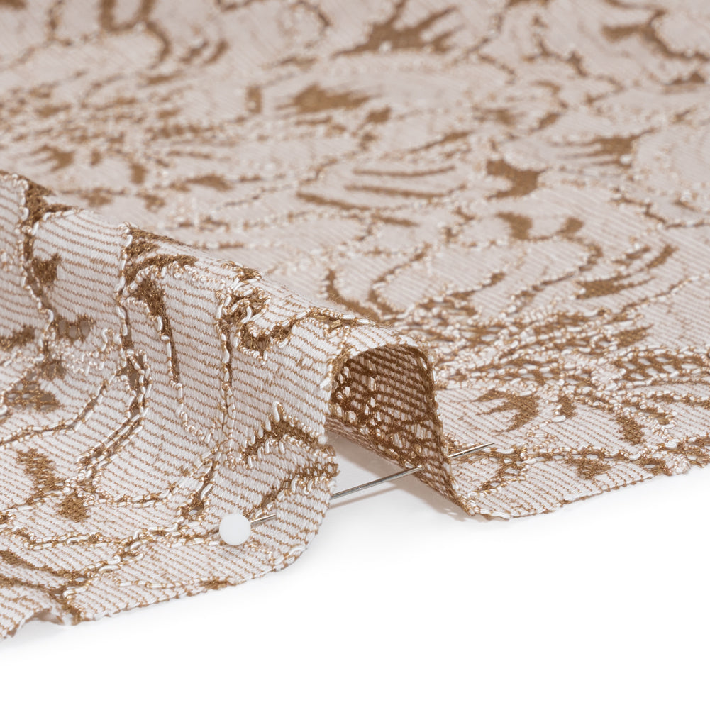 Stretch Corded Lace with Finished Edges - Cub Brown and Natural Bold Blooming Florals - Dania Collection - Detail Stretch Corded Lace with Finished Edges - Cub Brown and Natural Bold Blooming Florals - Dania Collection - Detail