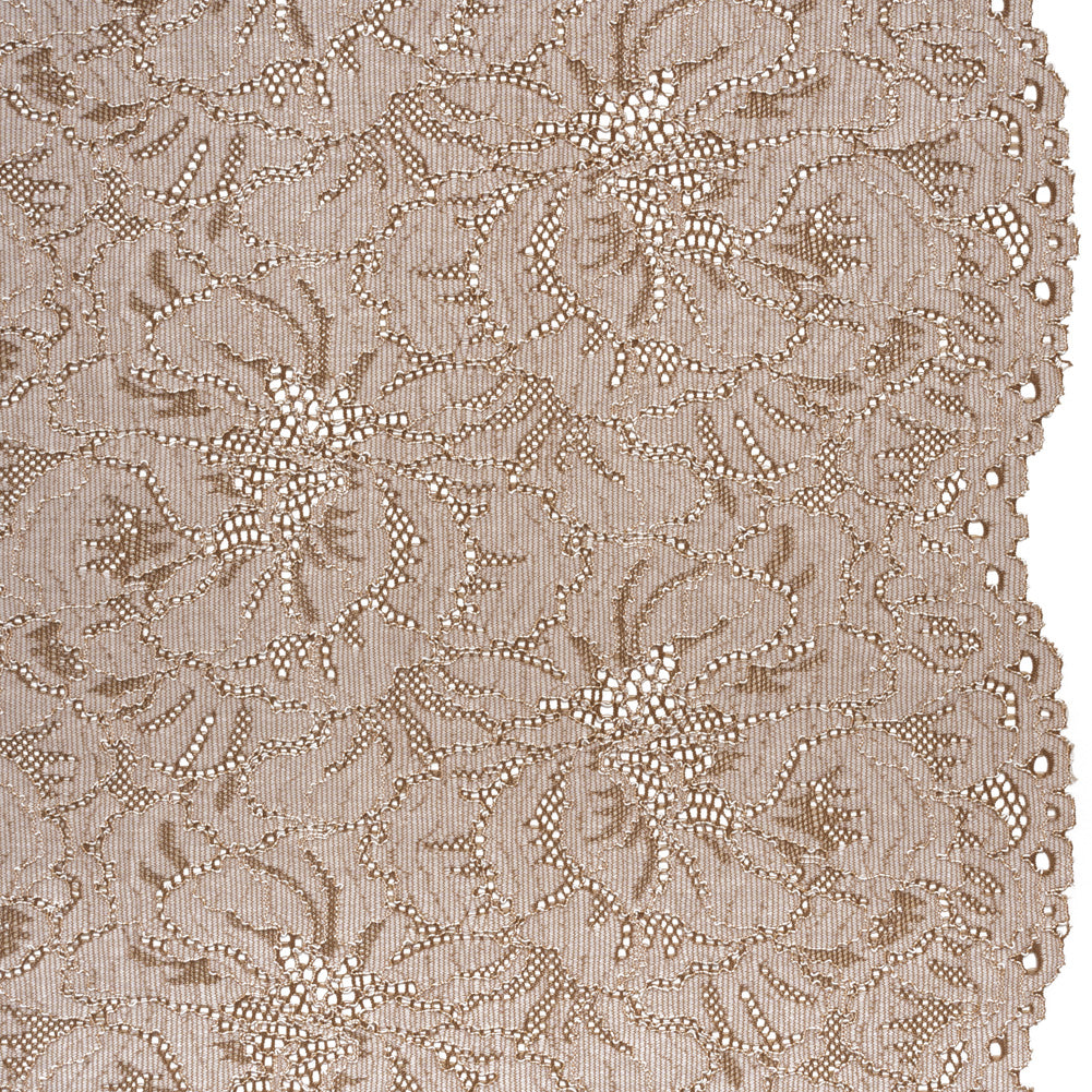 Stretch Corded Lace with Finished Edges - Cub Brown and Natural Bold Blooming Florals - Dania Collection Stretch Corded Lace with Finished Edges - Cub Brown and Natural Bold Blooming Florals - Dania Collection