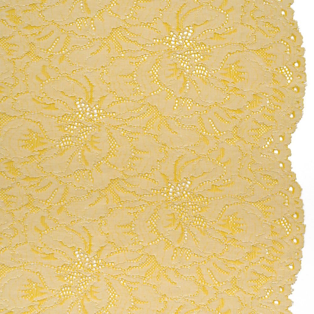 Stretch Corded Lace with Finished Edges - Acacia Yellow and Natural Bold Blooming Florals - Dania Collection Stretch Corded Lace with Finished Edges - Acacia Yellow and Natural Bold Blooming Florals - Dania Collection