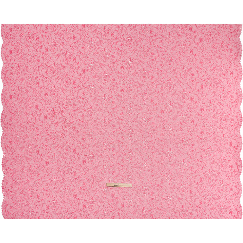 Stretch Corded Lace with Finished Edges - Raspberry Pink and Natural Bold Blooming Florals - Dania Collection - Full Stretch Corded Lace with Finished Edges - Raspberry Pink and Natural Bold Blooming Florals - Dania Collection - Full