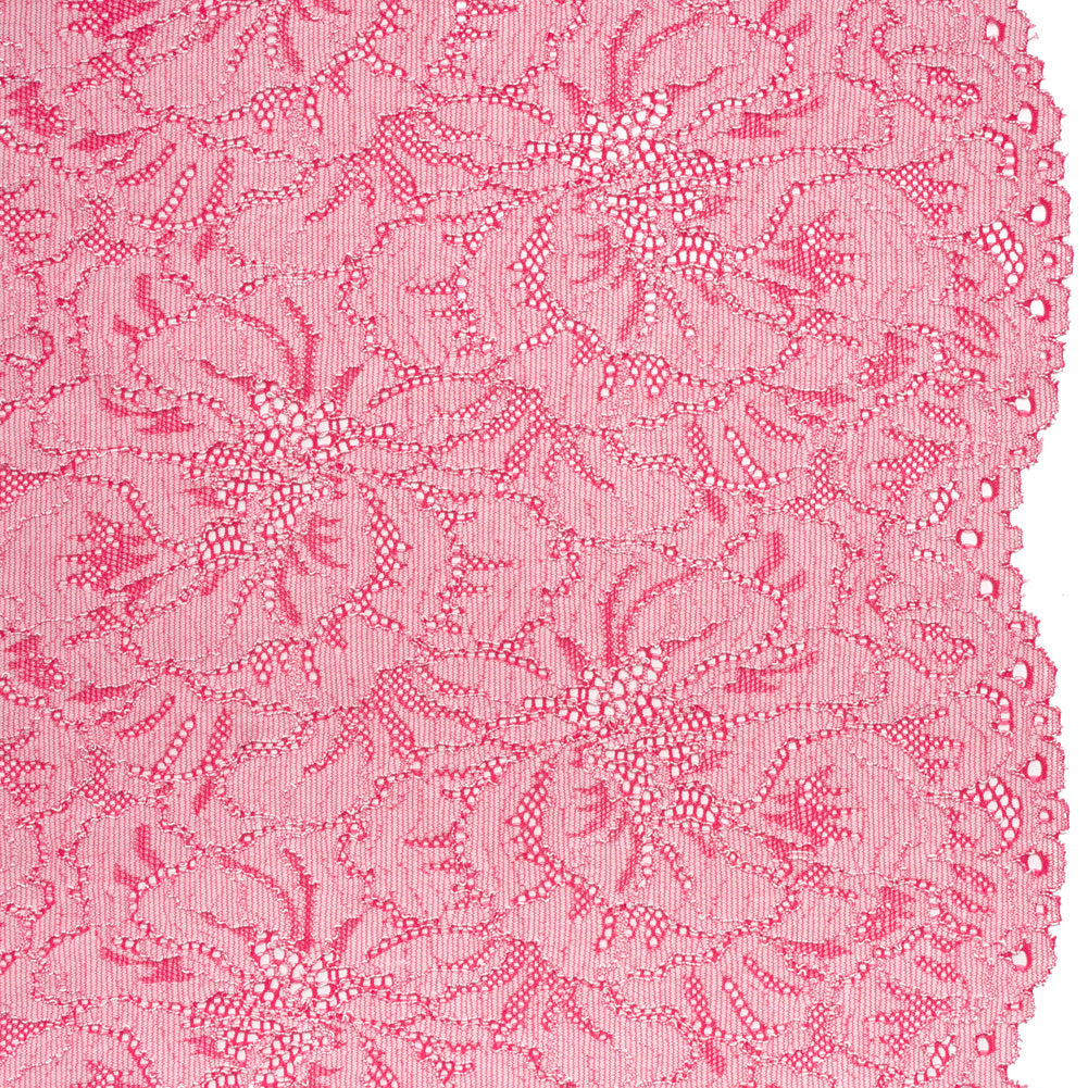 Stretch Corded Lace with Finished Edges - Raspberry Pink and Natural Bold Blooming Florals - Dania Collection Stretch Corded Lace with Finished Edges - Raspberry Pink and Natural Bold Blooming Florals - Dania Collection