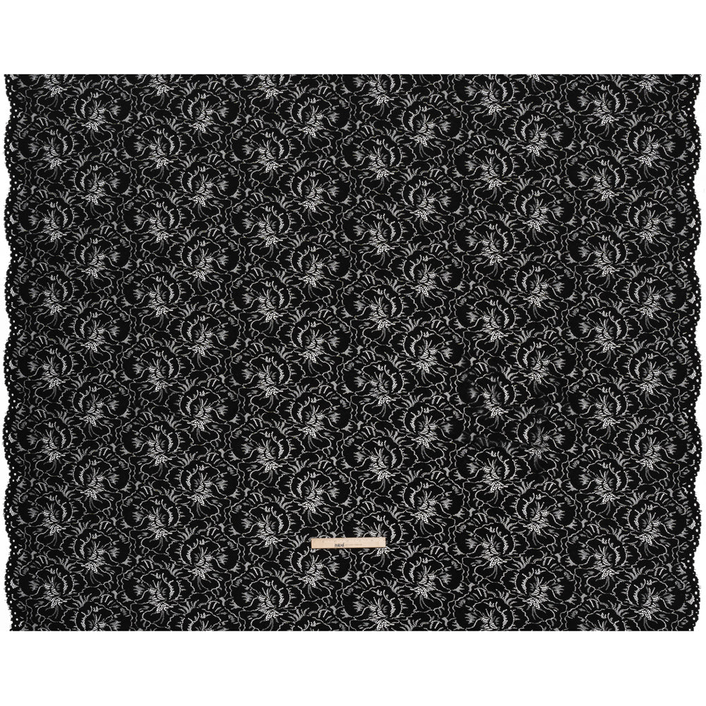 Stretch Corded Lace with Finished Edges - Black Bold Blooming Florals - Dania Collection - Full Stretch Corded Lace with Finished Edges - Black Bold Blooming Florals - Dania Collection - Full