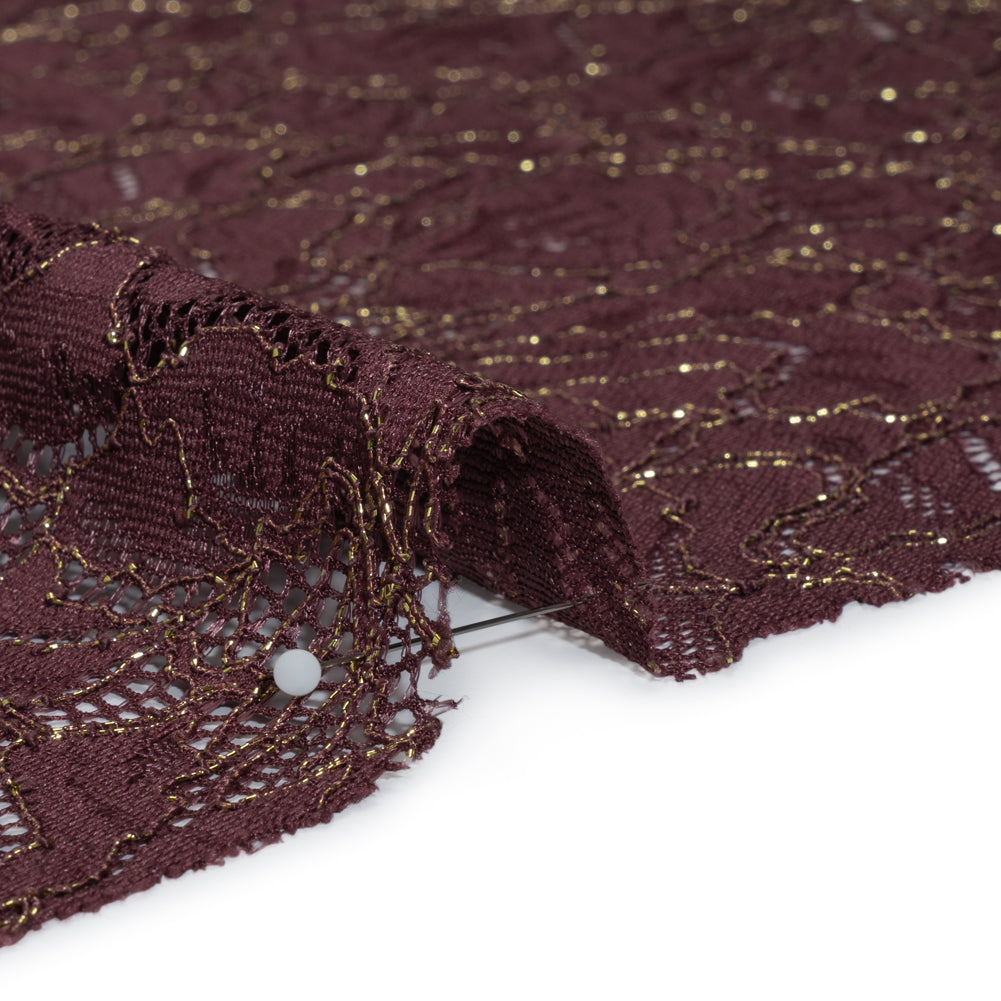 Stretch Metallic Corded Lace with Finished Edges - Deep Orchid Purple and Gold Bold Blooming Florals - Dania Collection Stretch Metallic Corded Lace with Finished Edges - Deep Orchid Purple and Gold Bold Blooming Florals - Dania Collection