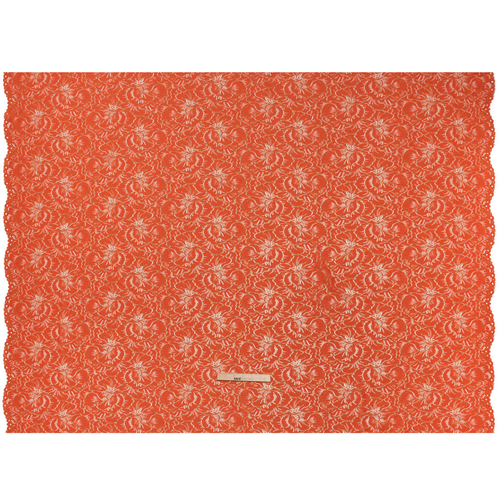 Stretch Metallic Corded Lace with Finished Edges - Burnt Sienna and Gold Bold Blooming Florals - Dania Collection - Full Stretch Metallic Corded Lace with Finished Edges - Burnt Sienna and Gold Bold Blooming Florals - Dania Collection - Full