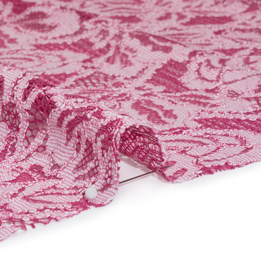 Stretch Corded Lace with Finished Edges - Festival Fuchsia and Natural Tropical Blossoms - Ottilie Collection Stretch Corded Lace with Finished Edges - Festival Fuchsia and Natural Tropical Blossoms - Ottilie Collection