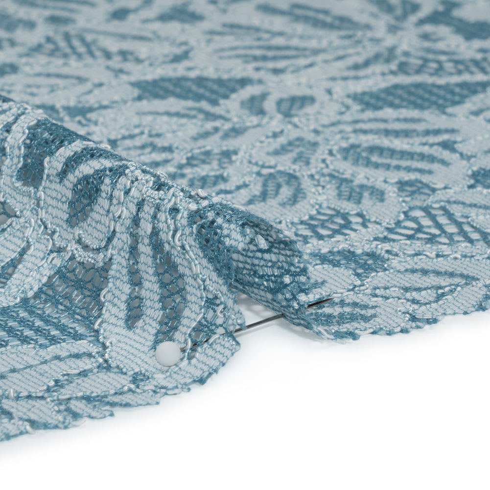 Stretch Corded Lace with Finished Edges - Storm Blue and Natural Tropical Blossoms - Ottilie Collection Stretch Corded Lace with Finished Edges - Storm Blue and Natural Tropical Blossoms - Ottilie Collection