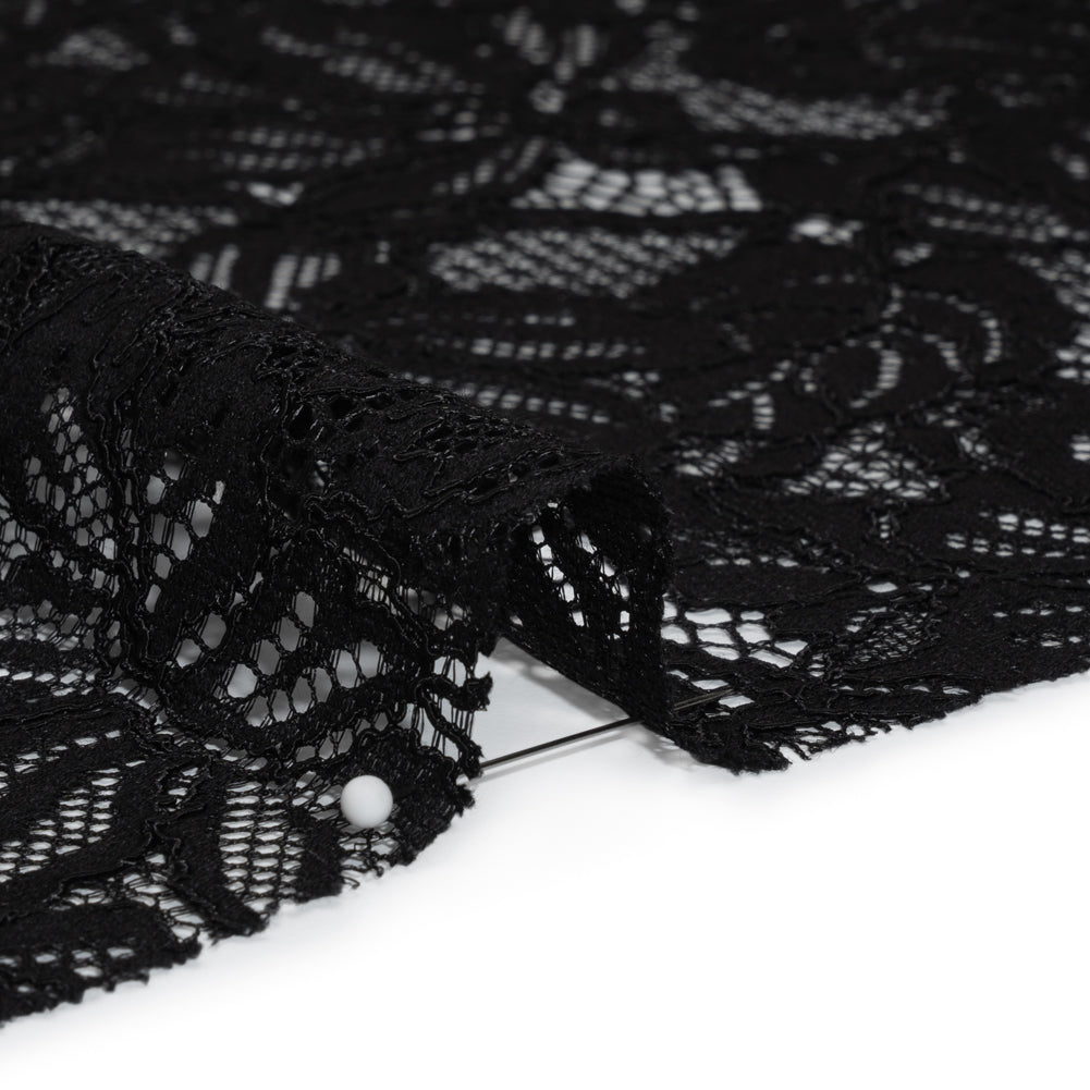 Stretch Corded Lace with Finished Edges - Black Tropical Blossoms - Ottilie Collection Stretch Corded Lace with Finished Edges - Black Tropical Blossoms - Ottilie Collection
