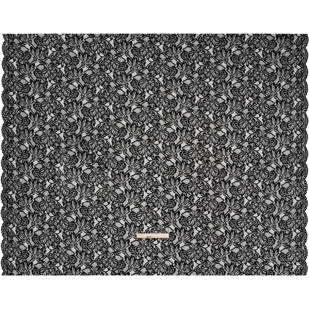 Stretch Corded Lace with Finished Edges - Black Tropical Blossoms - Ottilie Collection Stretch Corded Lace with Finished Edges - Black Tropical Blossoms - Ottilie Collection
