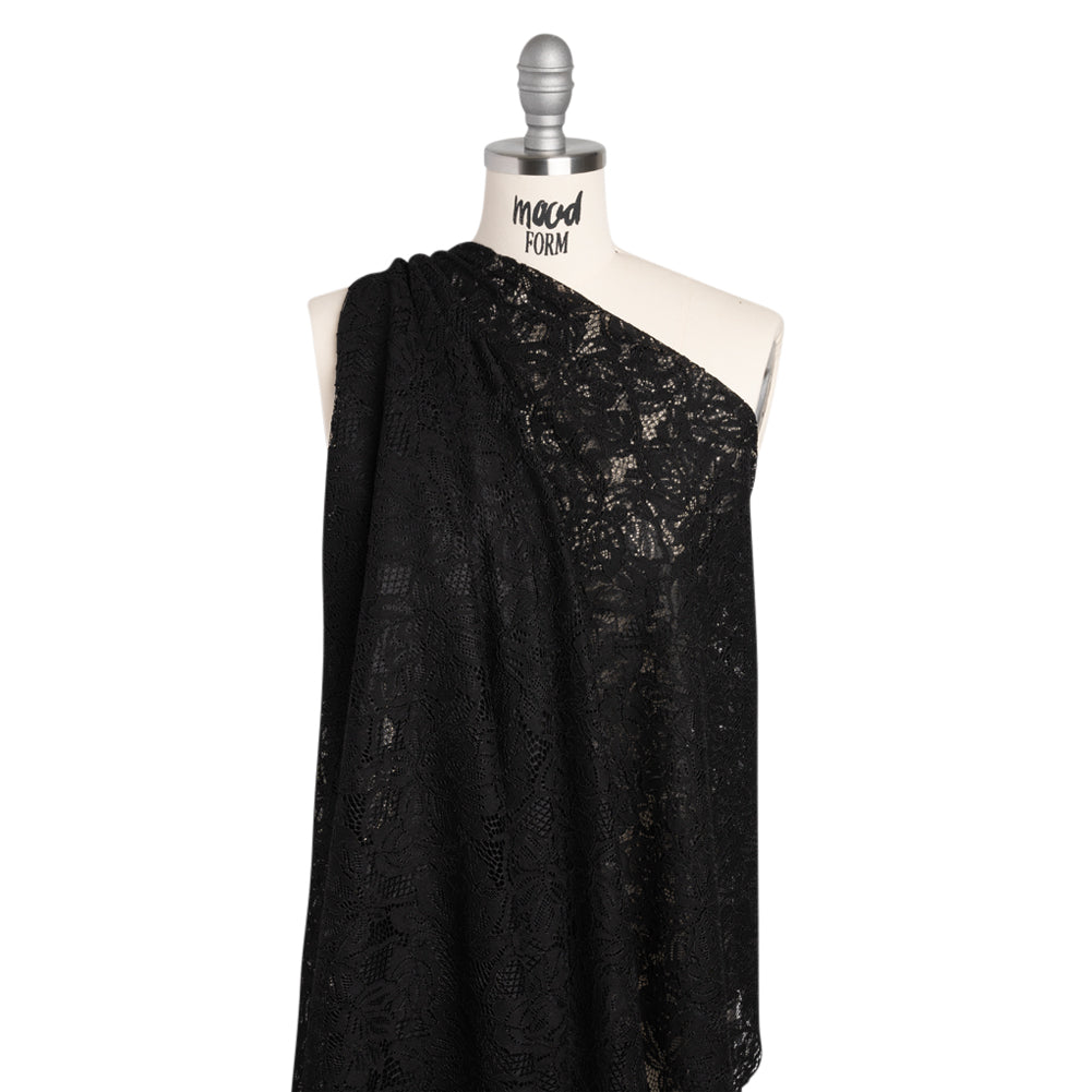 Stretch Corded Lace with Finished Edges - Black Tropical Blossoms - Ottilie Collection Stretch Corded Lace with Finished Edges - Black Tropical Blossoms - Ottilie Collection