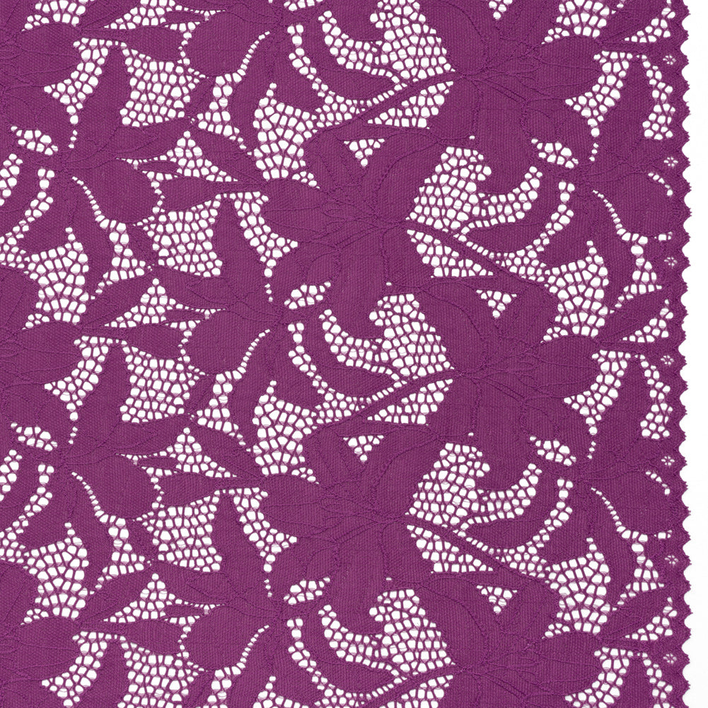 Recycled Stretch Raschel Lace with Finished Edges - Anemone Purple Dancing Lilies Recycled Stretch Raschel Lace with Finished Edges - Anemone Purple Dancing Lilies