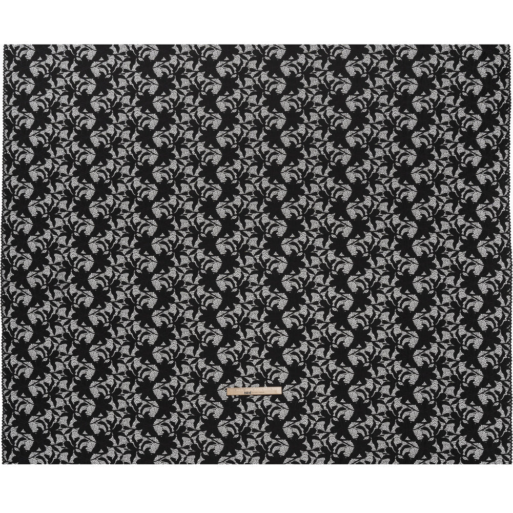 Recycled Stretch Raschel Lace with Finished Edges - Black Dancing Lilies Recycled Stretch Raschel Lace with Finished Edges - Black Dancing Lilies