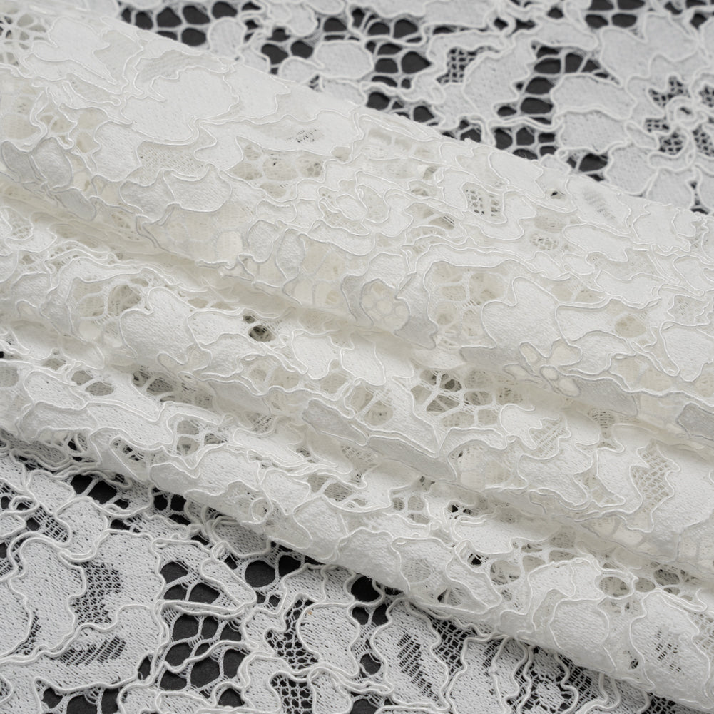 Corded Lace Panel with Eyelash Fringe Finished Edges - Ivory Floral Corded Lace Panel with Eyelash Fringe Finished Edges - Ivory Floral