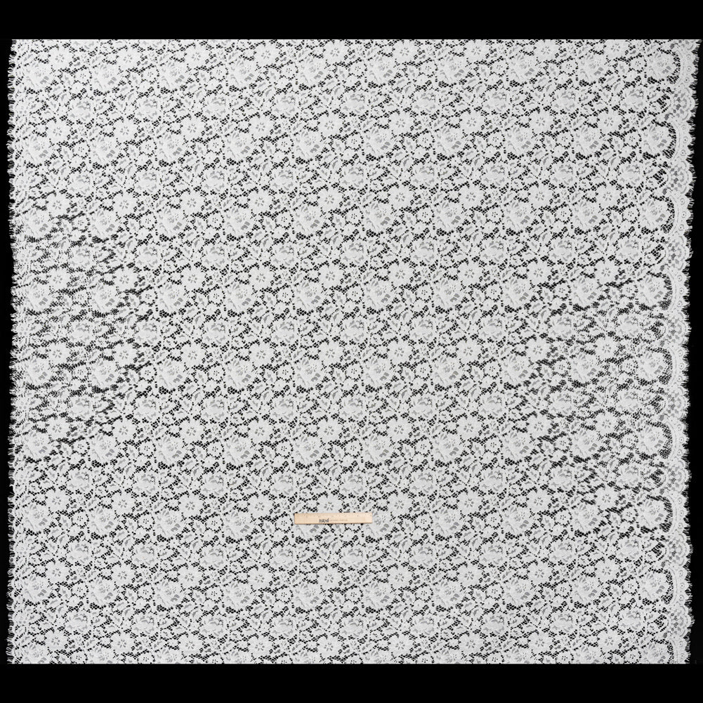 Corded Lace Panel with Eyelash Fringe Finished Edges - Ivory Floral Corded Lace Panel with Eyelash Fringe Finished Edges - Ivory Floral