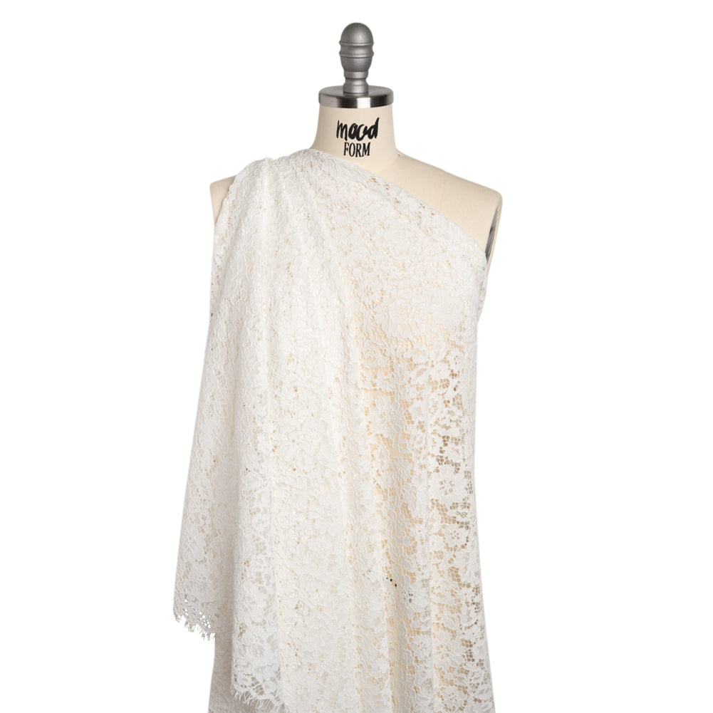 Corded Lace Panel with Eyelash Fringe Finished Edges - Ivory Floral Corded Lace Panel with Eyelash Fringe Finished Edges - Ivory Floral