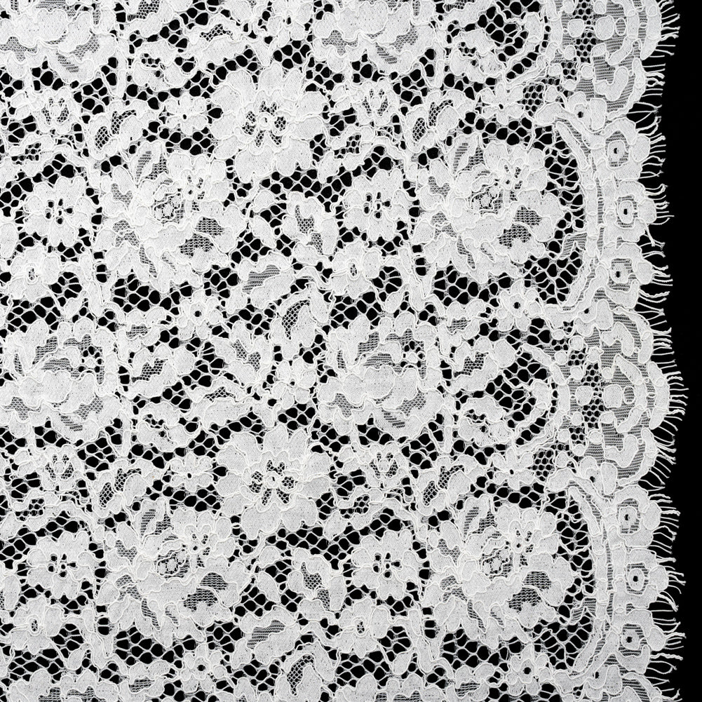 Corded Lace Panel with Eyelash Fringe Finished Edges - Ivory Floral Corded Lace Panel with Eyelash Fringe Finished Edges - Ivory Floral