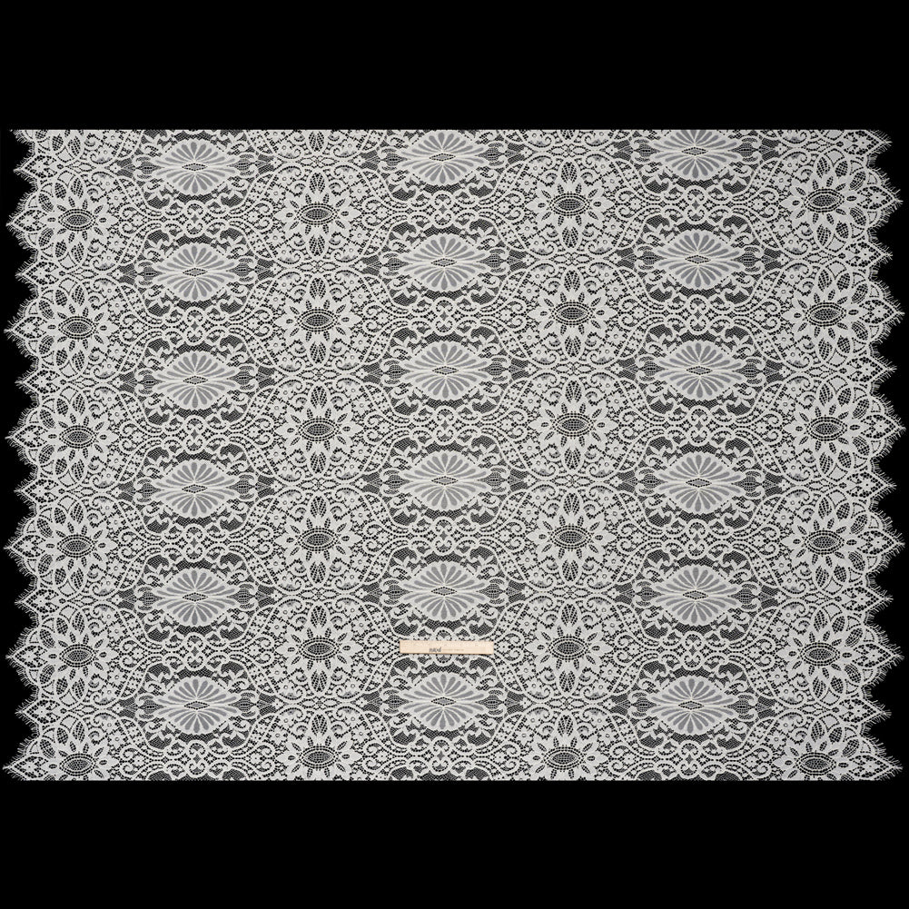 Corded Lace Panel with Finished Eyelash Fringe Edges - Ivory Floral Flows Corded Lace Panel with Finished Eyelash Fringe Edges - Ivory Floral Flows
