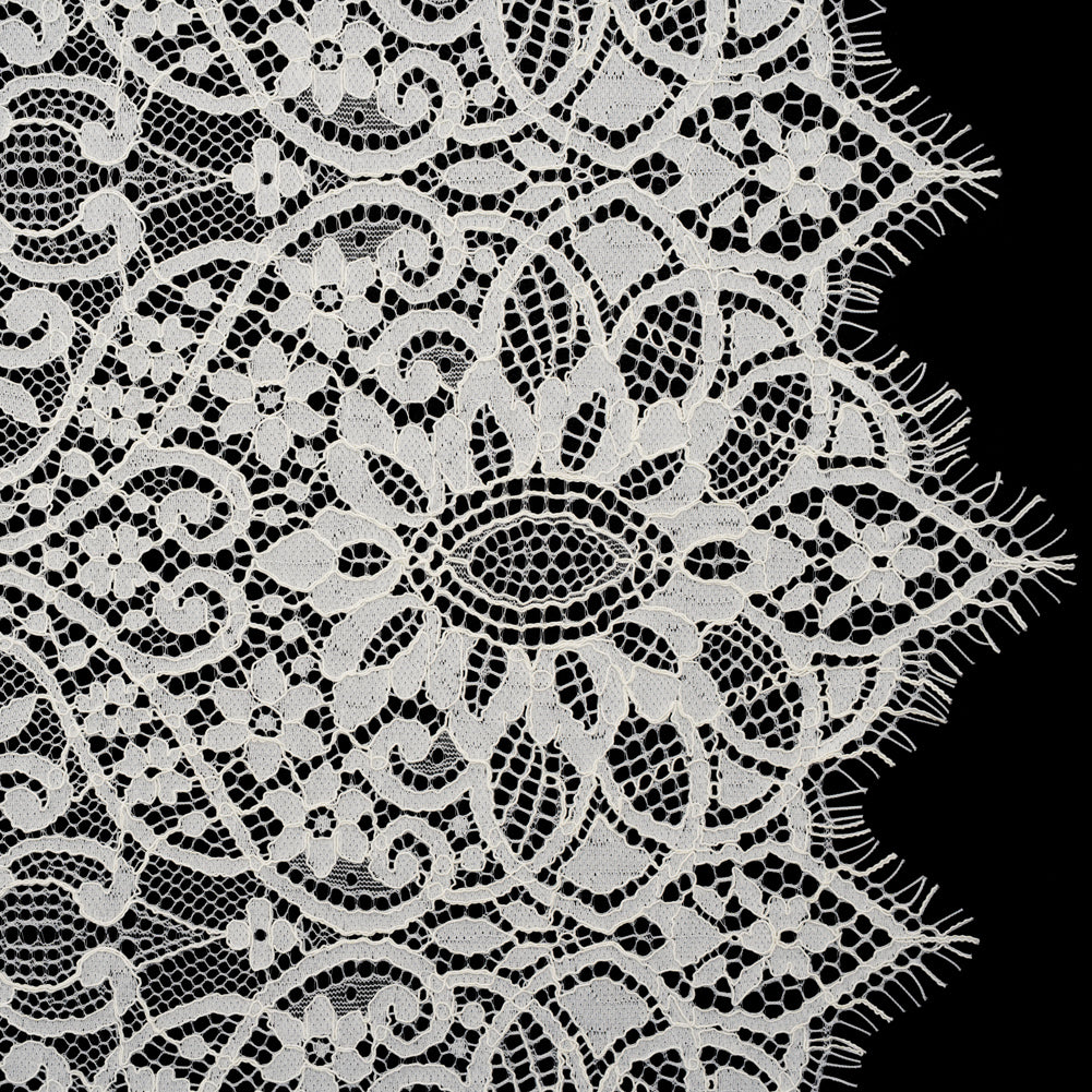 Corded Lace Panel with Finished Eyelash Fringe Edges - Ivory Floral Flows Corded Lace Panel with Finished Eyelash Fringe Edges - Ivory Floral Flows