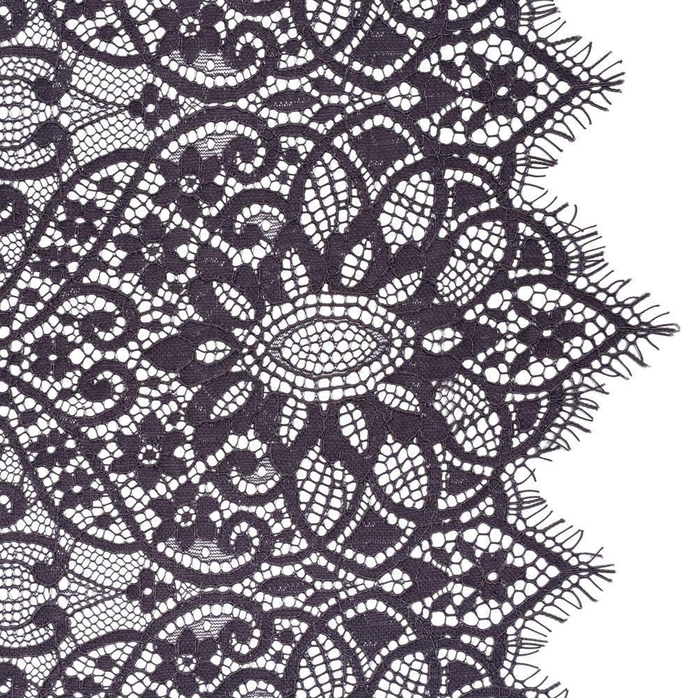 Corded Lace Panel with Finished Eyelash Fringe Edges - Smoke Floral Flows Corded Lace Panel with Finished Eyelash Fringe Edges - Smoke Floral Flows