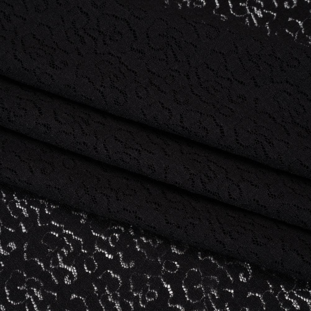 Stretch Raschel Lace - Black Dense Allover Floral - Folded Stretch Raschel Lace - Black Dense Allover Floral - Folded