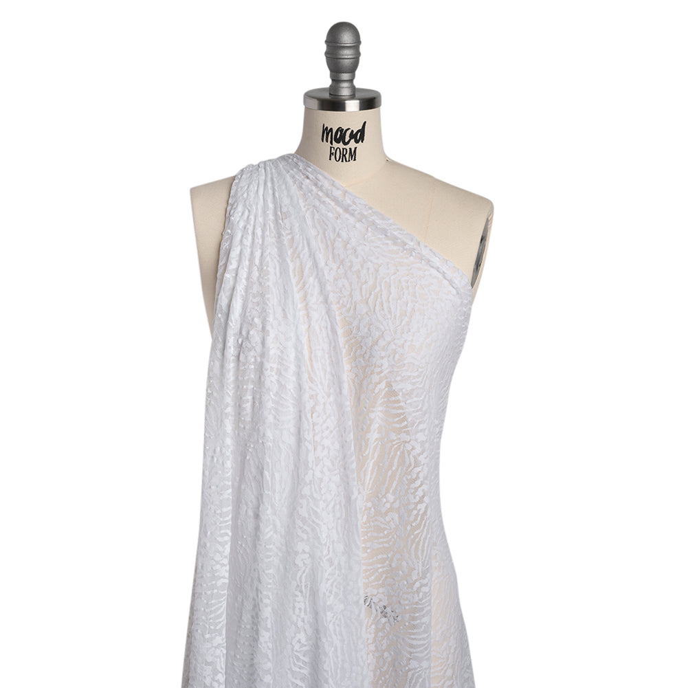 Stretch Raschel Lace - White Animal Stripes and Spots - Drape Stretch Raschel Lace - White Animal Stripes and Spots - Drape