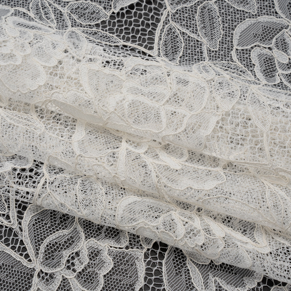 Corded Lace with Finished Edge - Soft White Sweeping Roses - Folded Corded Lace with Finished Edge - Soft White Sweeping Roses - Folded