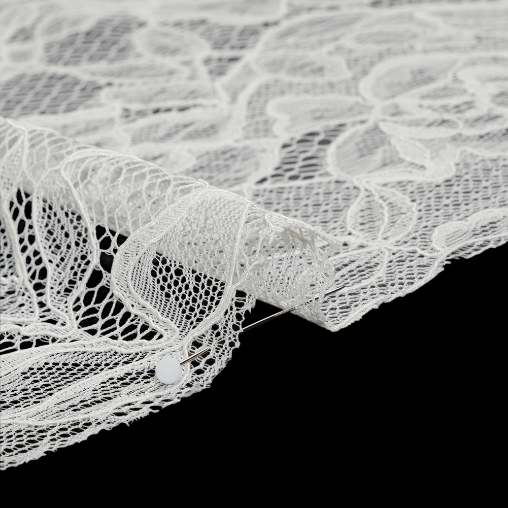 Corded Lace with Finished Edge - Soft White Sweeping Roses - Detail Corded Lace with Finished Edge - Soft White Sweeping Roses - Detail