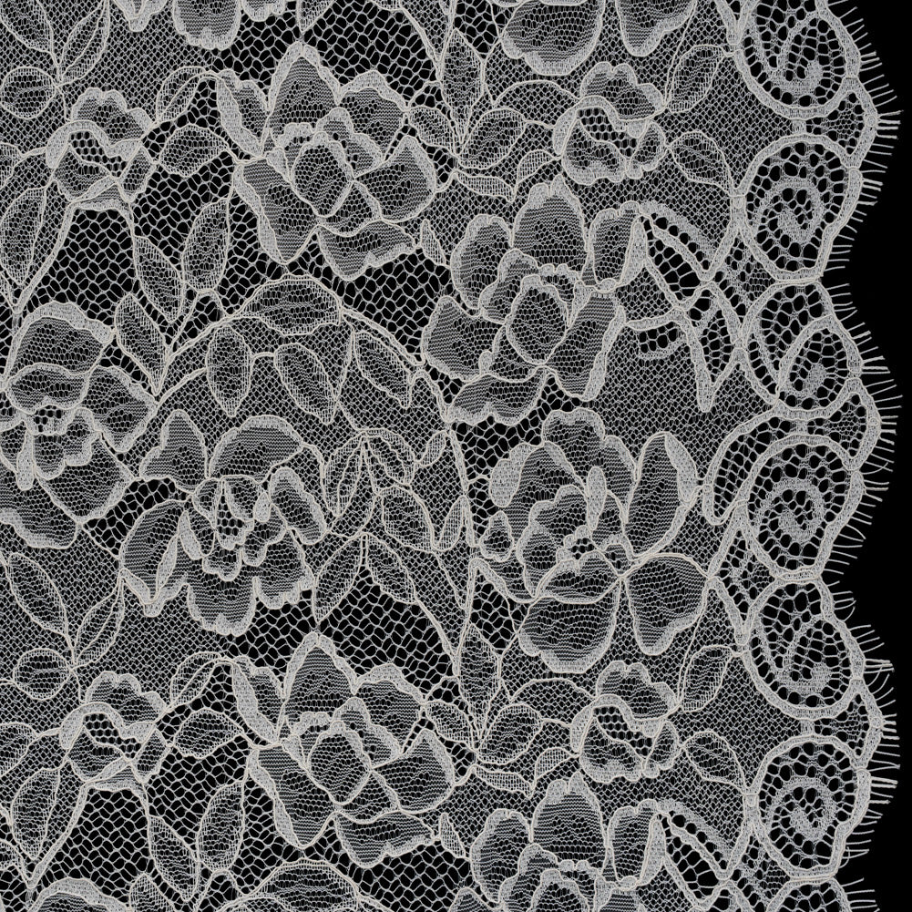 Corded Lace with Finished Edge - Soft White Sweeping Roses Corded Lace with Finished Edge - Soft White Sweeping Roses