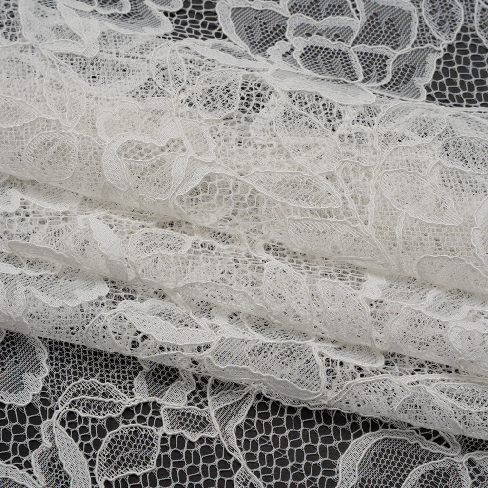 Corded Lace with Finished Edge - Ivory Sweeping Roses - Folded Corded Lace with Finished Edge - Ivory Sweeping Roses - Folded
